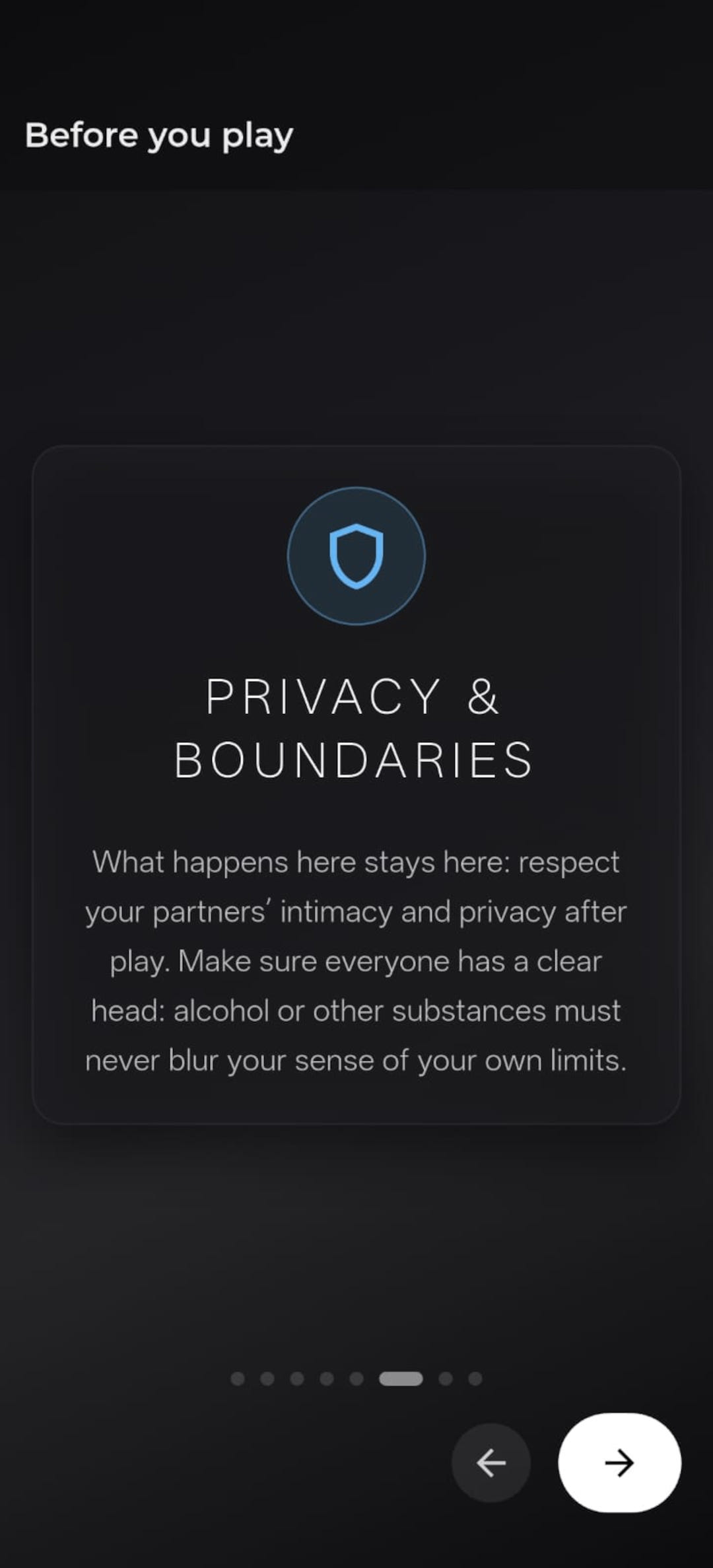 Amoris Play privacy and boundaries screen