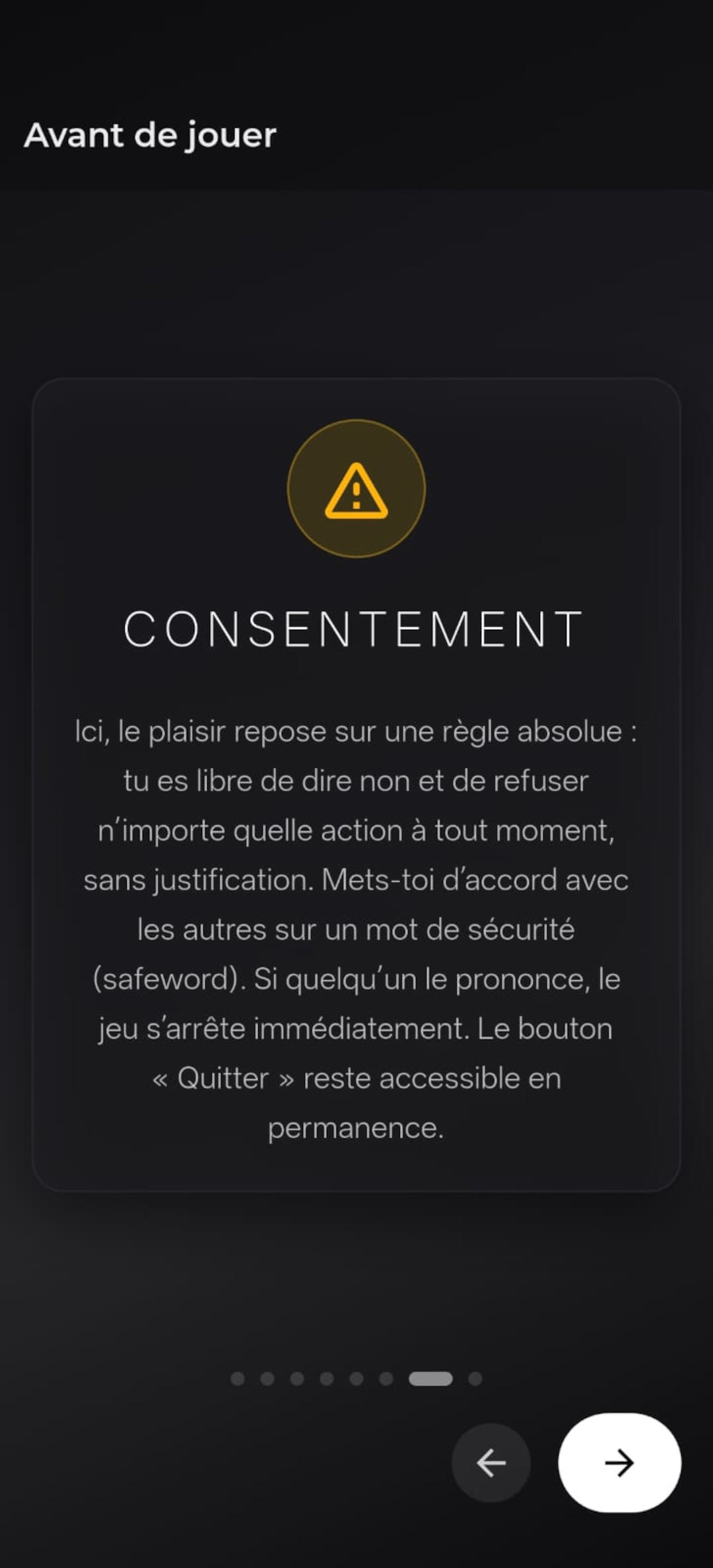 Slide consentement dans l’application Amoris Play
